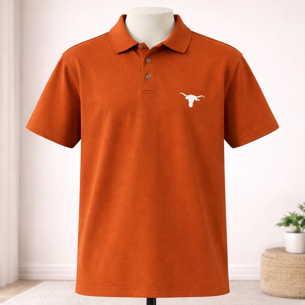 Univ of Texas Longhorns Bevo Mesh Embroidered Burnt Orange Polo Shirt L